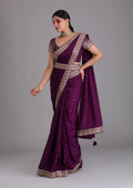 Wine Kasturi Silk Saree with Zari, Dori, Sequins & Foil Work | Party Wear Designer Saree for Women