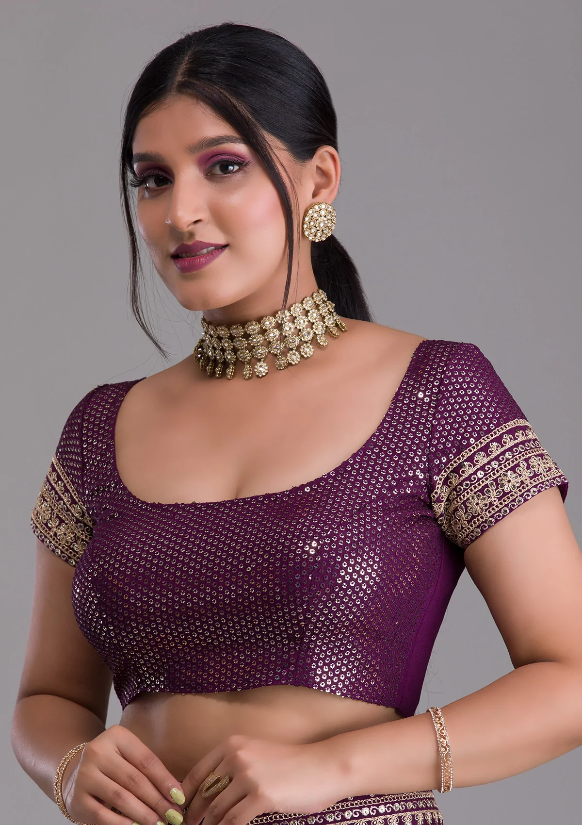 Wine Kasturi Silk Saree with Zari, Dori, Sequins & Foil Work | Party Wear Designer Saree for Women