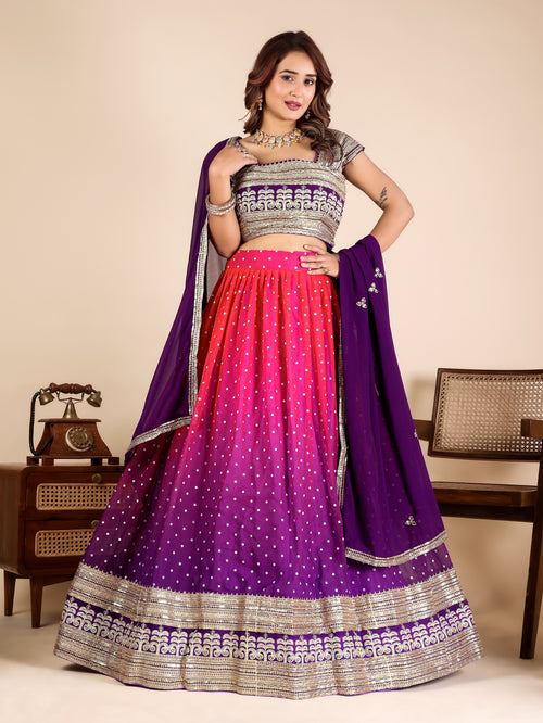 Designer Pink Purple Ombre Lehenga Choli with Sequins Embroidery