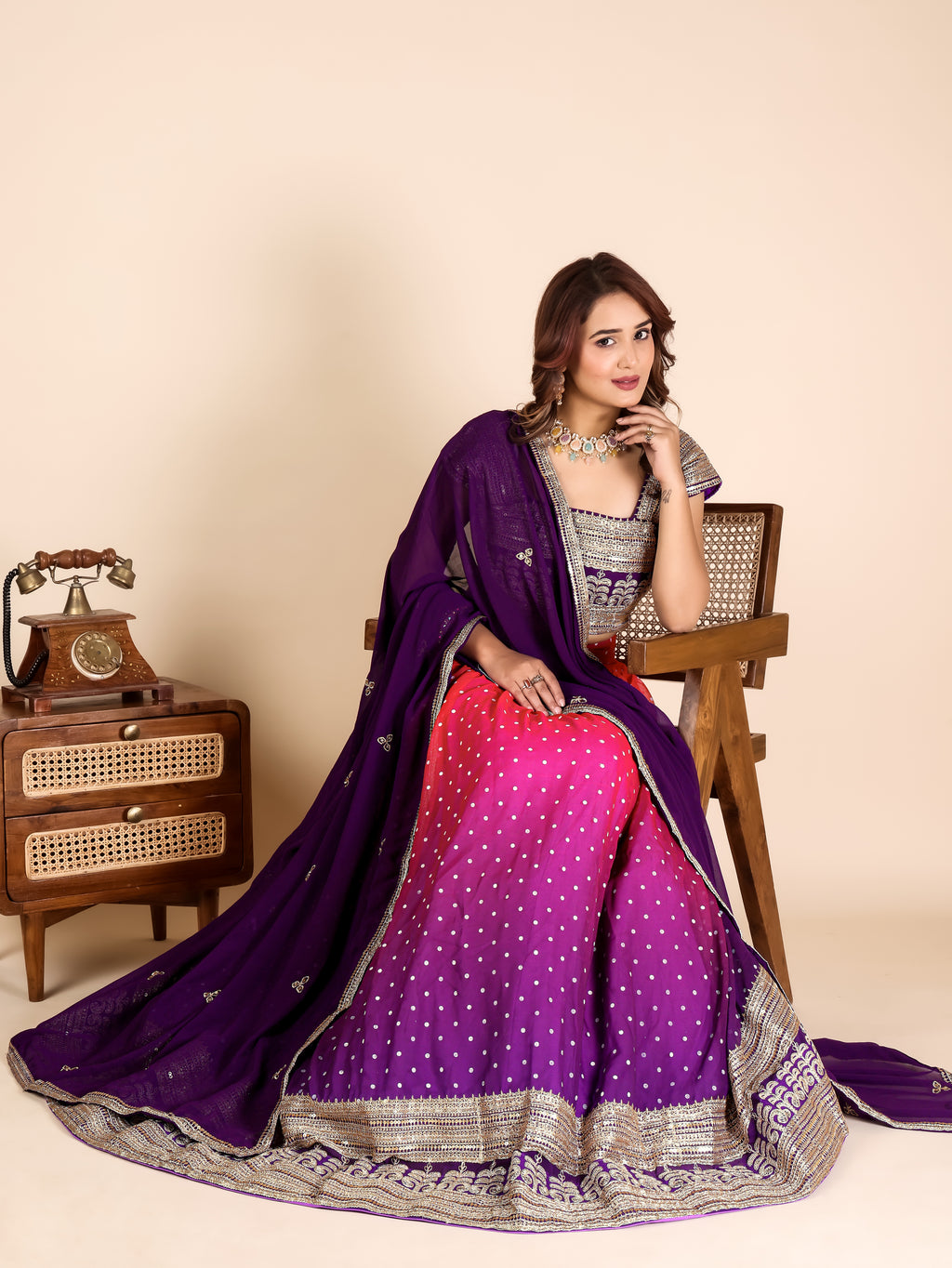 Designer Pink Purple Ombre Lehenga Choli with Sequins Embroidery