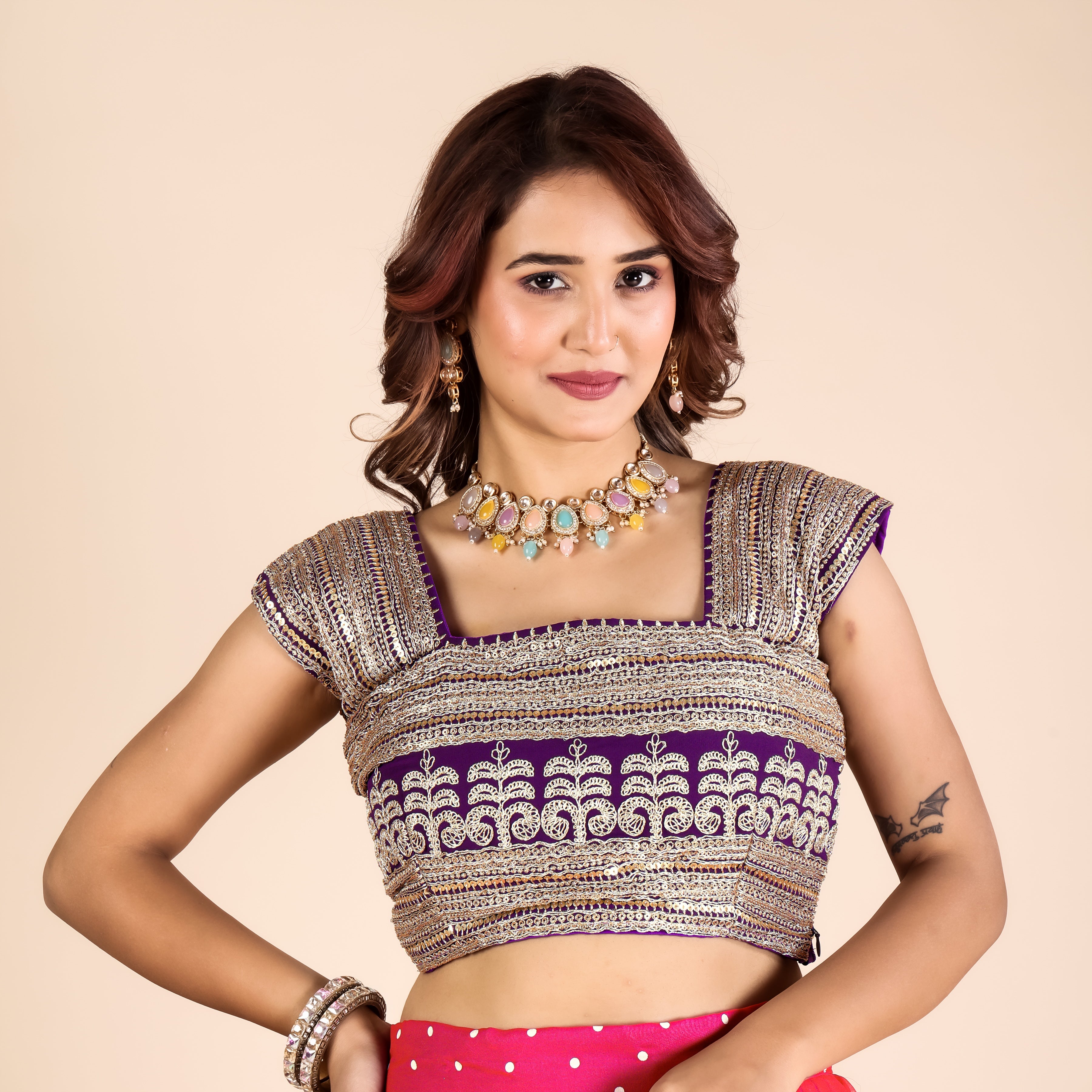 Designer Pink Purple Ombre Lehenga Choli with Sequins Embroidery