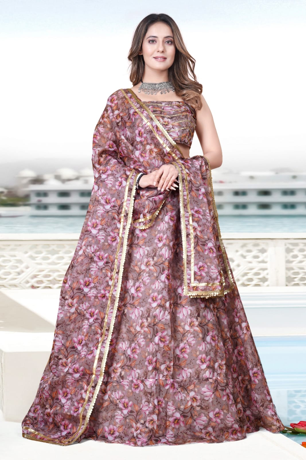 Multicolor Floral Print Organza Lehenga Choli with Dupatta | Designer Party Wear Lehenga for Women