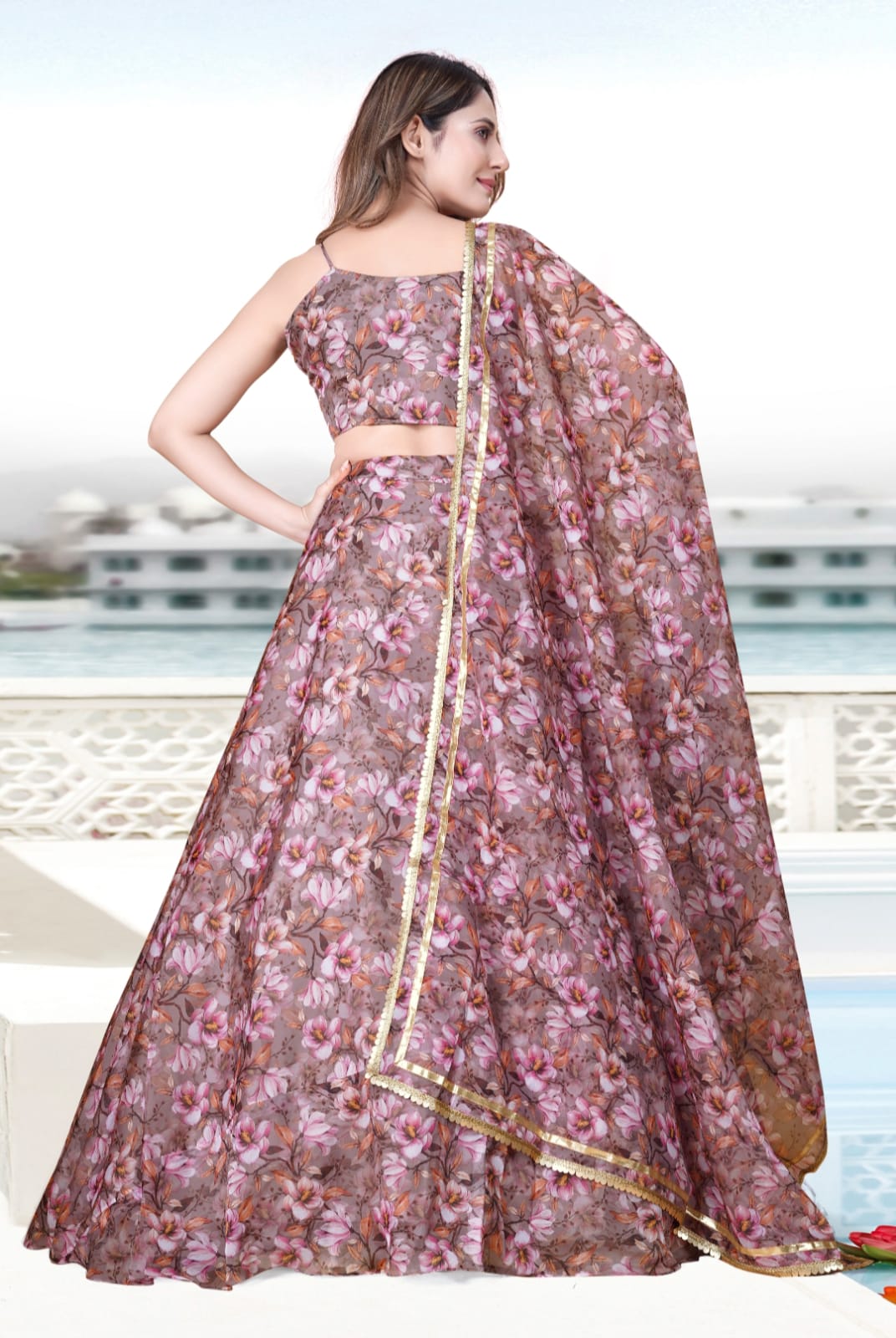Multicolor Floral Print Organza Lehenga Choli with Dupatta | Designer Party Wear Lehenga for Women