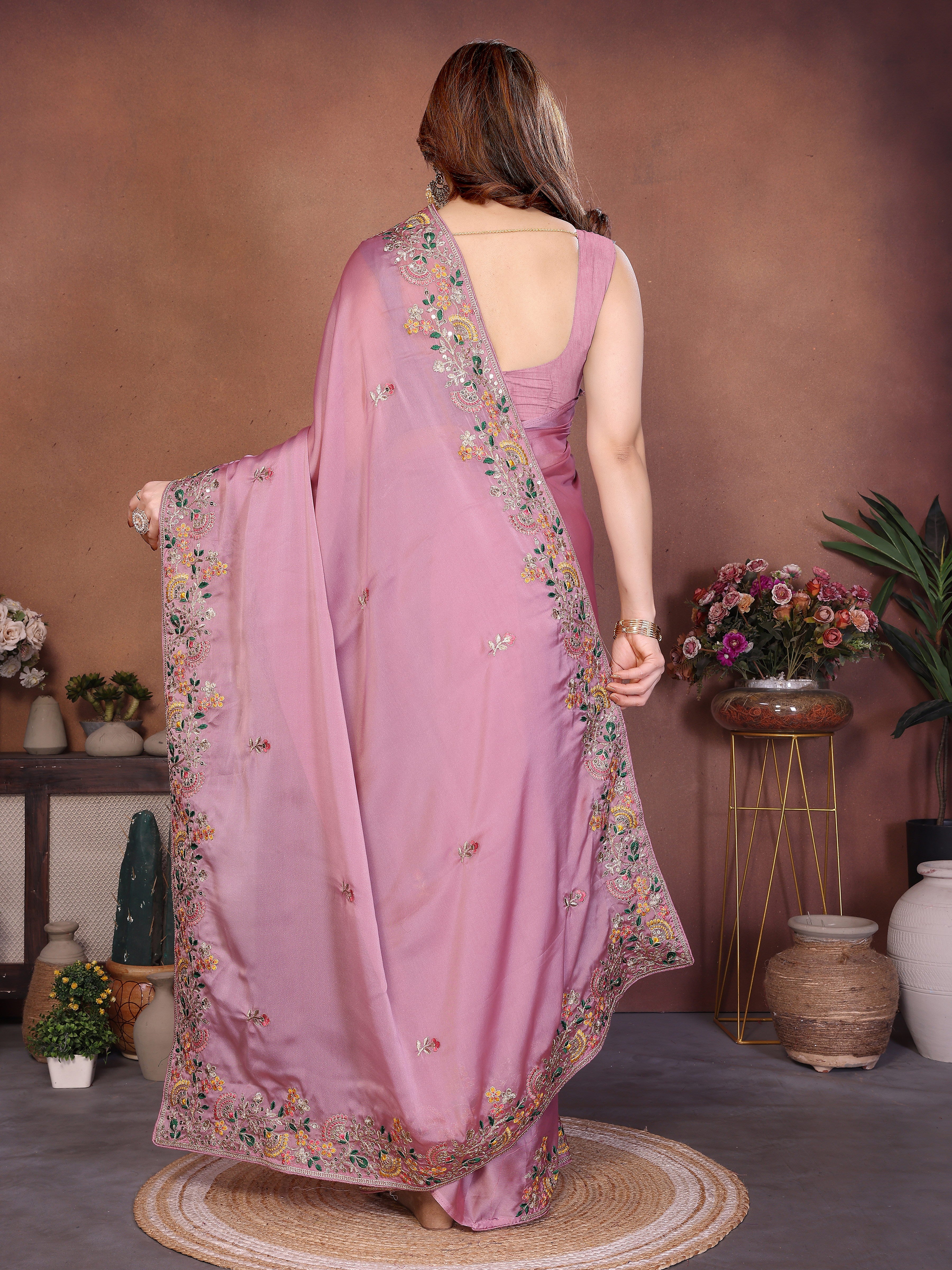 Mint Green Art Silk Saree with Zari, Dori & 5mm Sequins Embroidery | Designer Party Wear Saree for Women