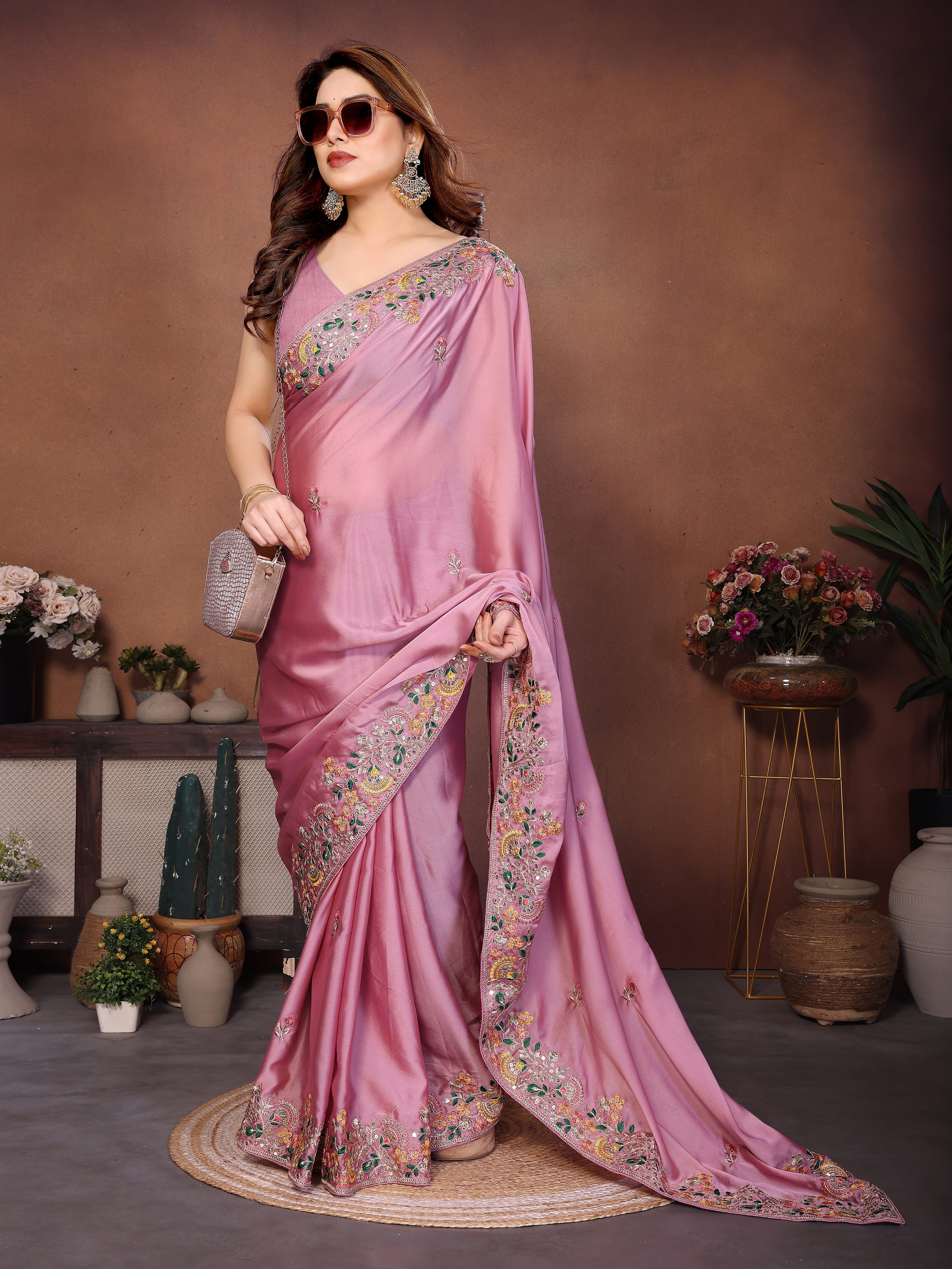 Mint Green Art Silk Saree with Zari, Dori & 5mm Sequins Embroidery | Designer Party Wear Saree for Women