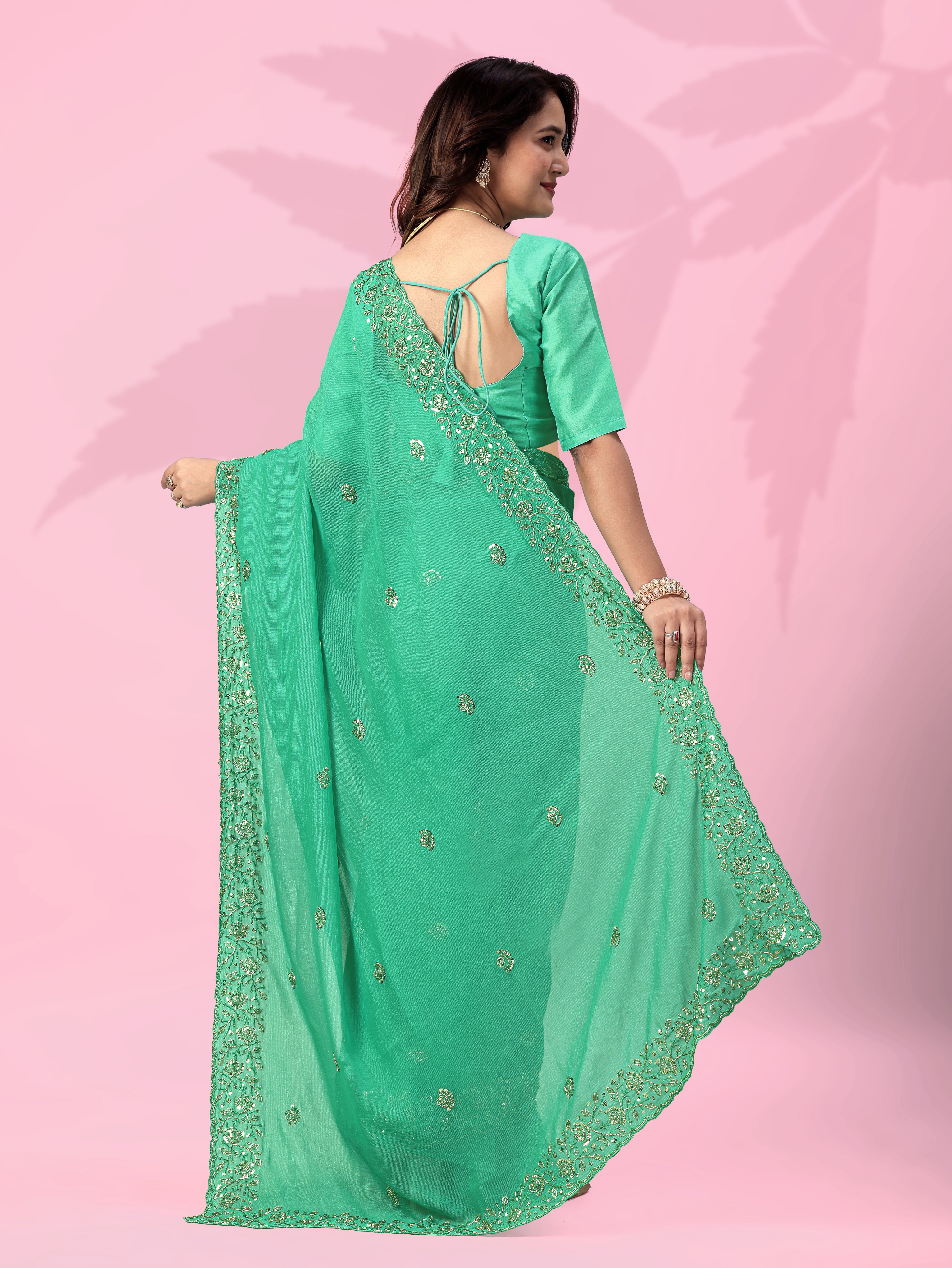Mint Green Art Silk Saree with Thread & Sequins Work | Designer Party Wear Saree for Women
