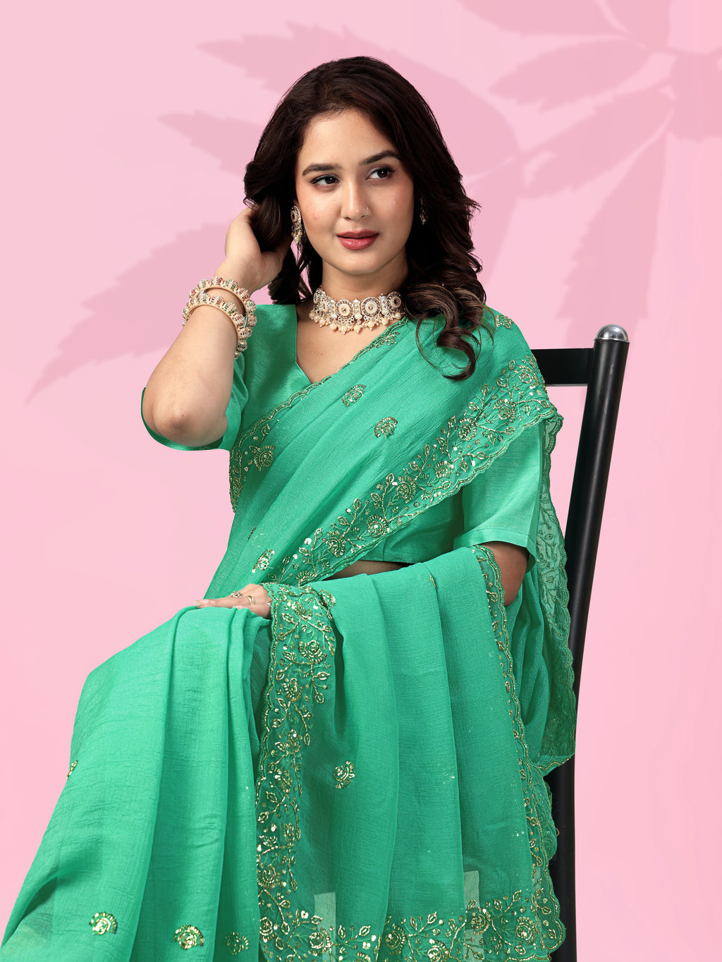 Mint Green Art Silk Saree with Thread & Sequins Work | Designer Party Wear Saree for Women