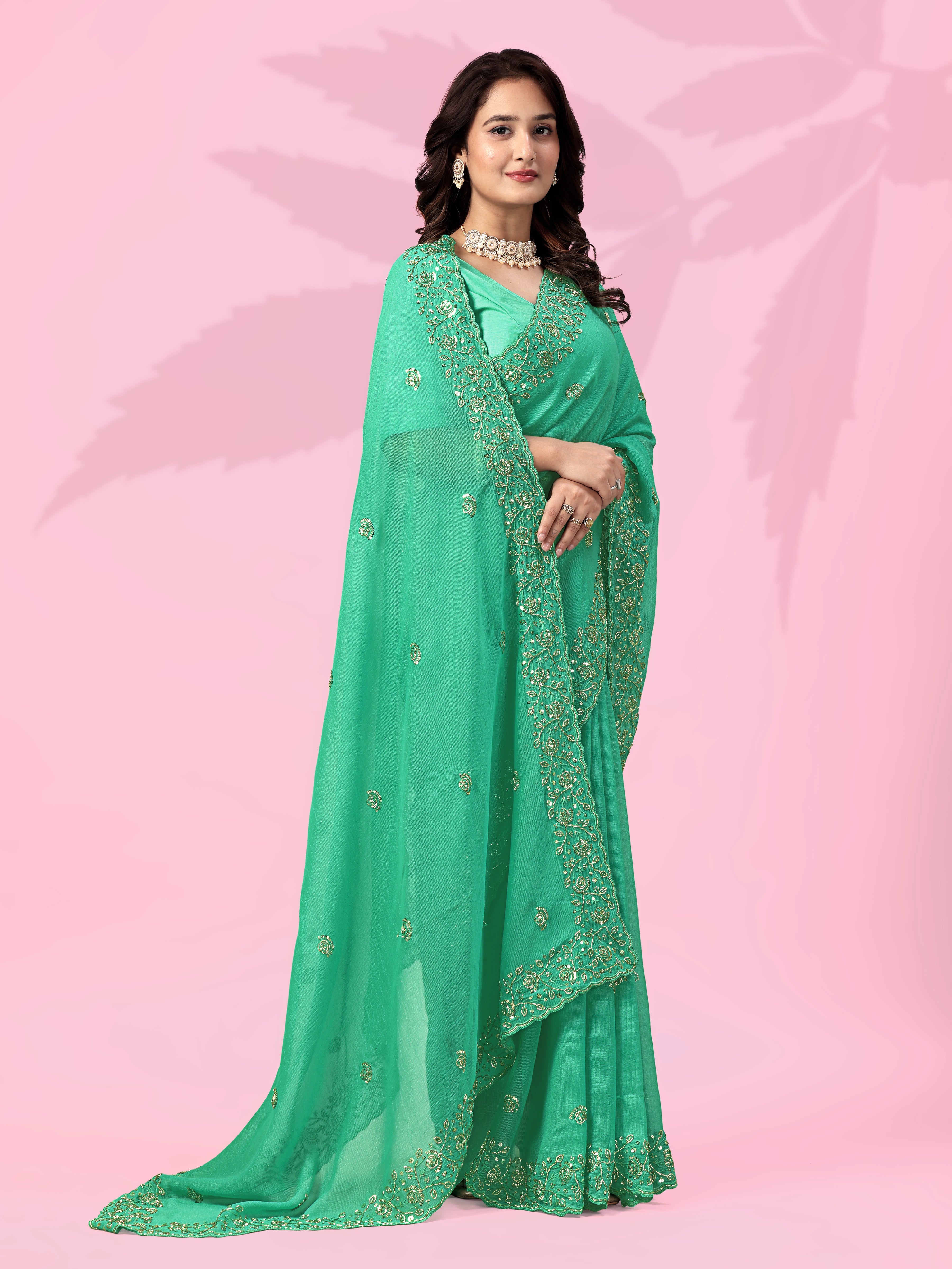 Mint Green Art Silk Saree with Thread & Sequins Work | Designer Party Wear Saree for Women