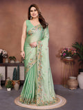 Mint Green Art Silk Saree with Zari, Dori & 5mm Sequins Embroidery | Designer Party Wear Saree for Women