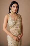 Cream Butterfly Net Saree with Sequins & Dori Embroidery | Designer Party Wear Saree with Unstitched Blouse
