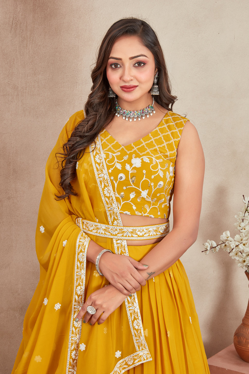 Purple Fox Georgette Lehenga Choli with Sequins & Thread Embroidery | Designer Party Wear Lehenga Set with Dupatta