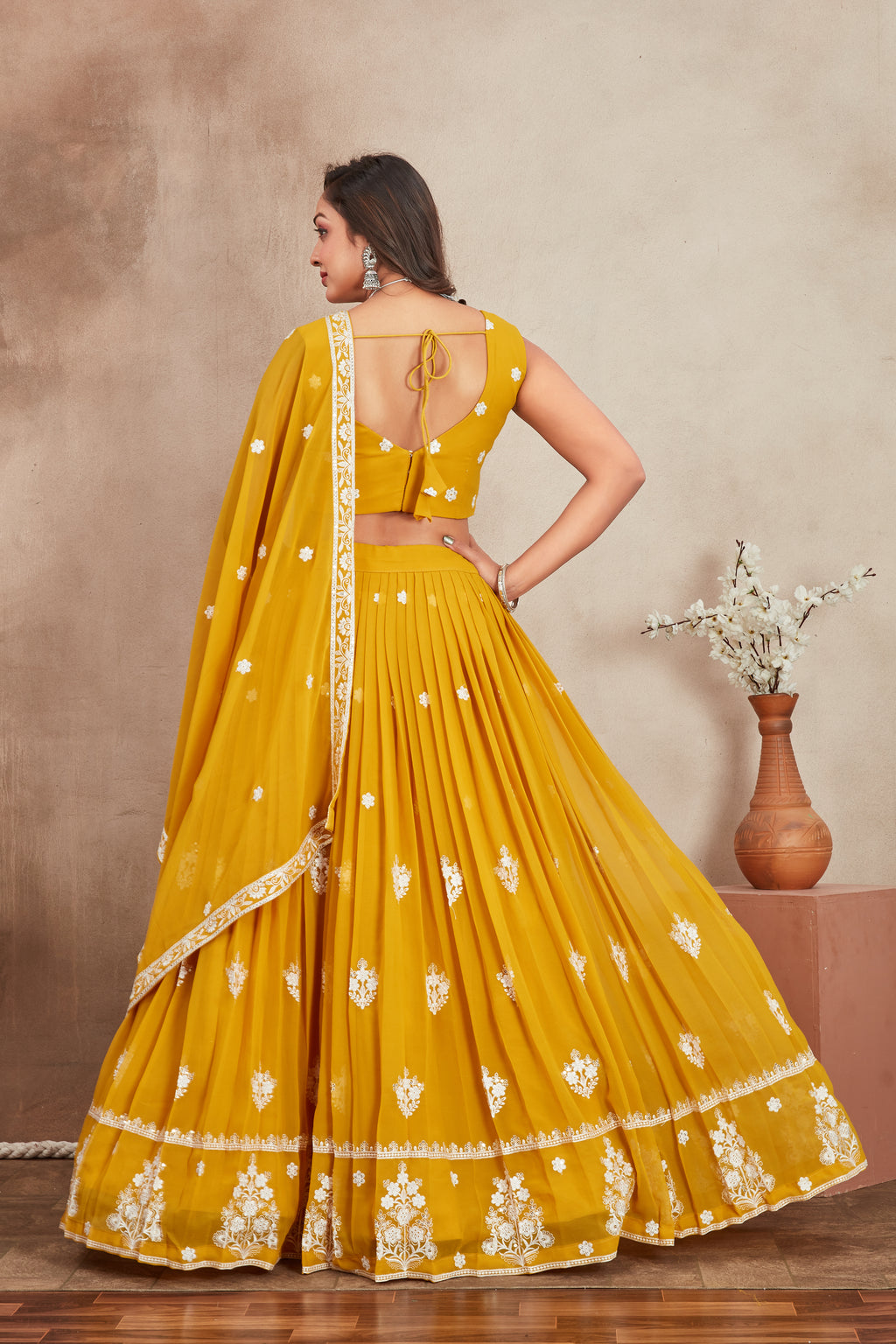 Purple Fox Georgette Lehenga Choli with Sequins & Thread Embroidery | Designer Party Wear Lehenga Set with Dupatta