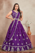 Purple Fox Georgette Lehenga Choli with Sequins & Thread Embroidery | Designer Party Wear Lehenga Set with Dupatta