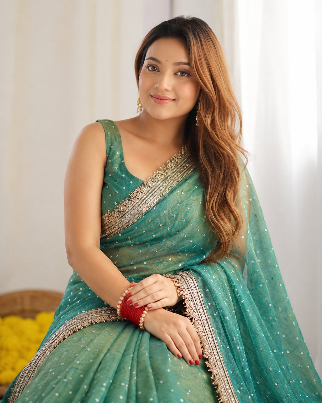 Green Moss Silk Butti Saree for Women with Elegant Border | Party Wear Designer Saree with Unstitched Blouse