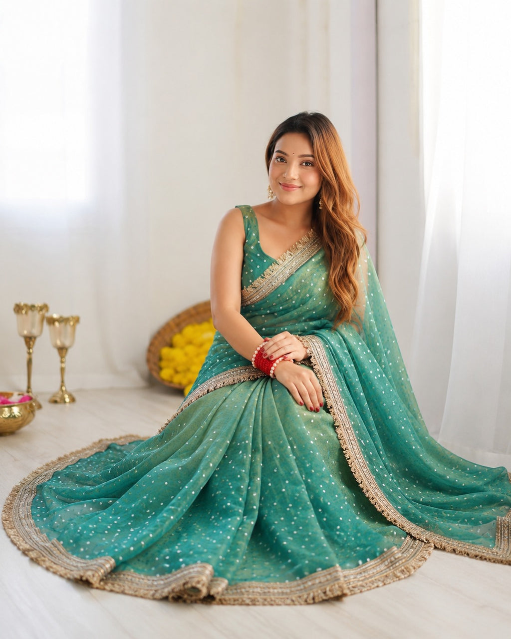 Green Moss Silk Butti Saree for Women with Elegant Border | Party Wear Designer Saree with Unstitched Blouse