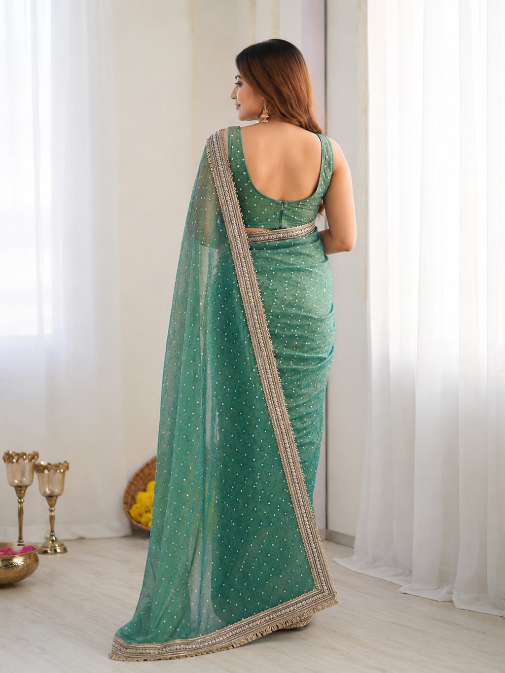Green Moss Silk Butti Saree for Women with Elegant Border | Party Wear Designer Saree with Unstitched Blouse