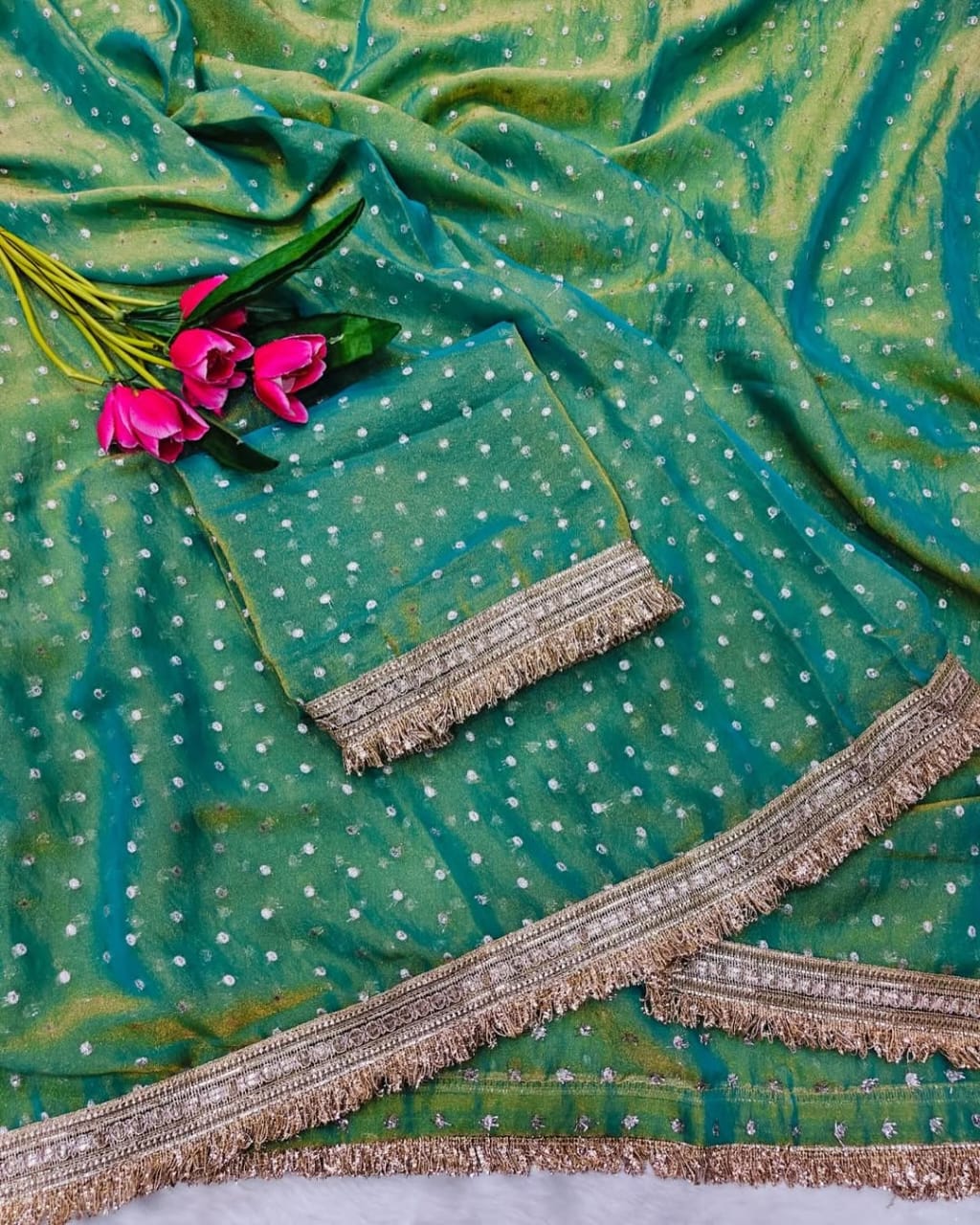 Green Moss Silk Butti Saree for Women with Elegant Border | Party Wear Designer Saree with Unstitched Blouse