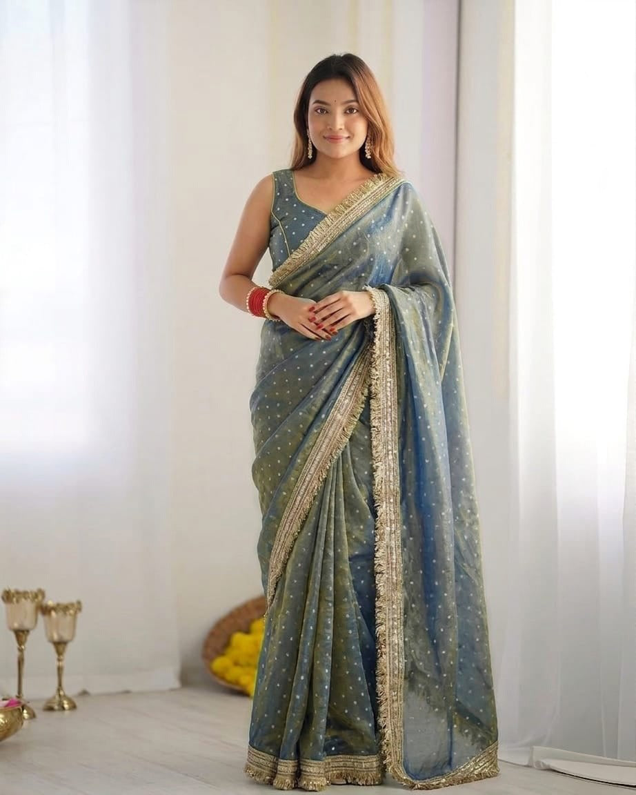 Green Moss Silk Butti Saree for Women with Elegant Border | Party Wear Designer Saree with Unstitched Blouse