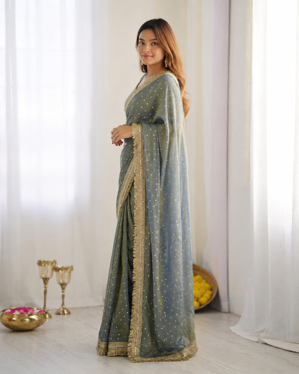 Green Moss Silk Butti Saree for Women with Elegant Border | Party Wear Designer Saree with Unstitched Blouse