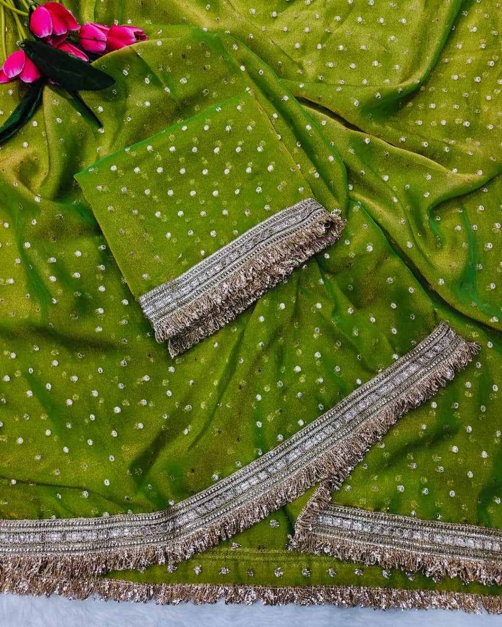 Green Moss Silk Butti Saree for Women with Elegant Border | Party Wear Designer Saree with Unstitched Blouse
