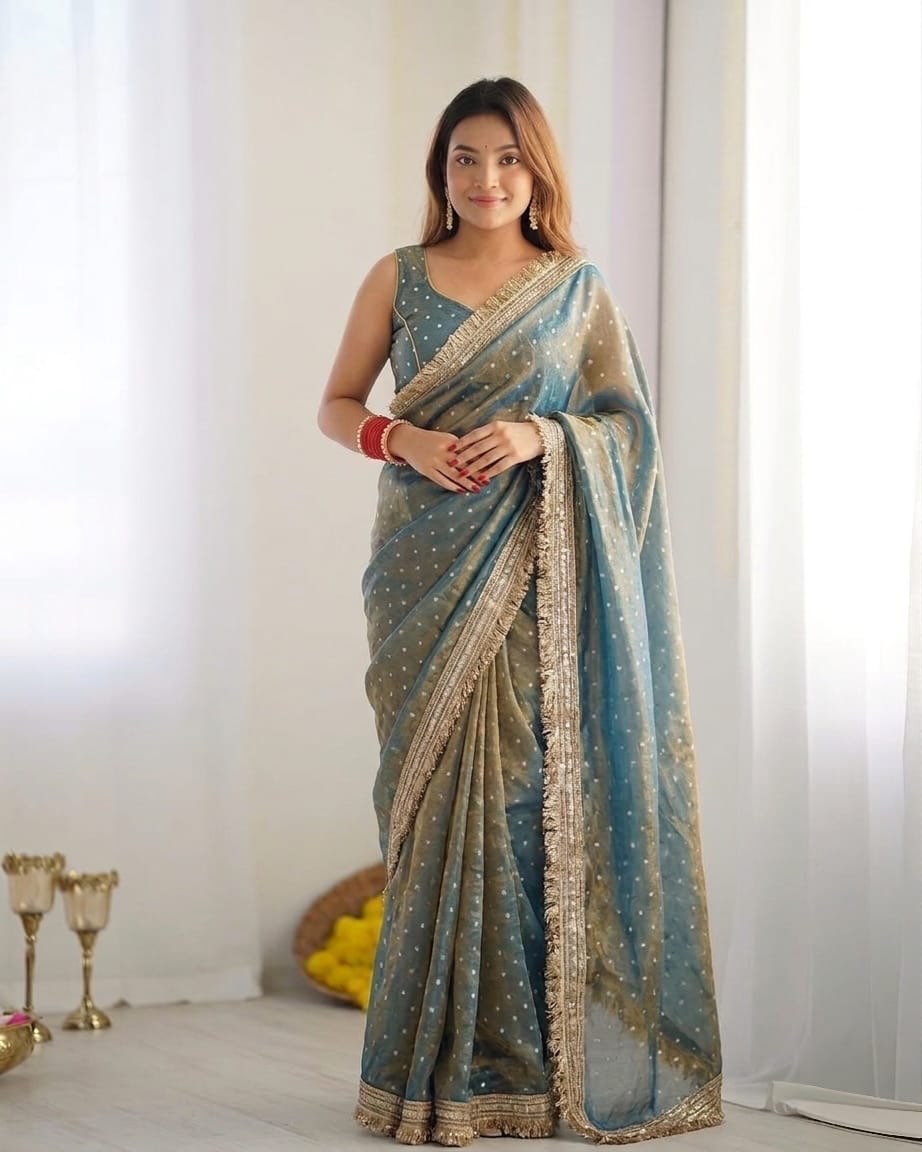 Green Moss Silk Butti Saree for Women with Elegant Border | Party Wear Designer Saree with Unstitched Blouse