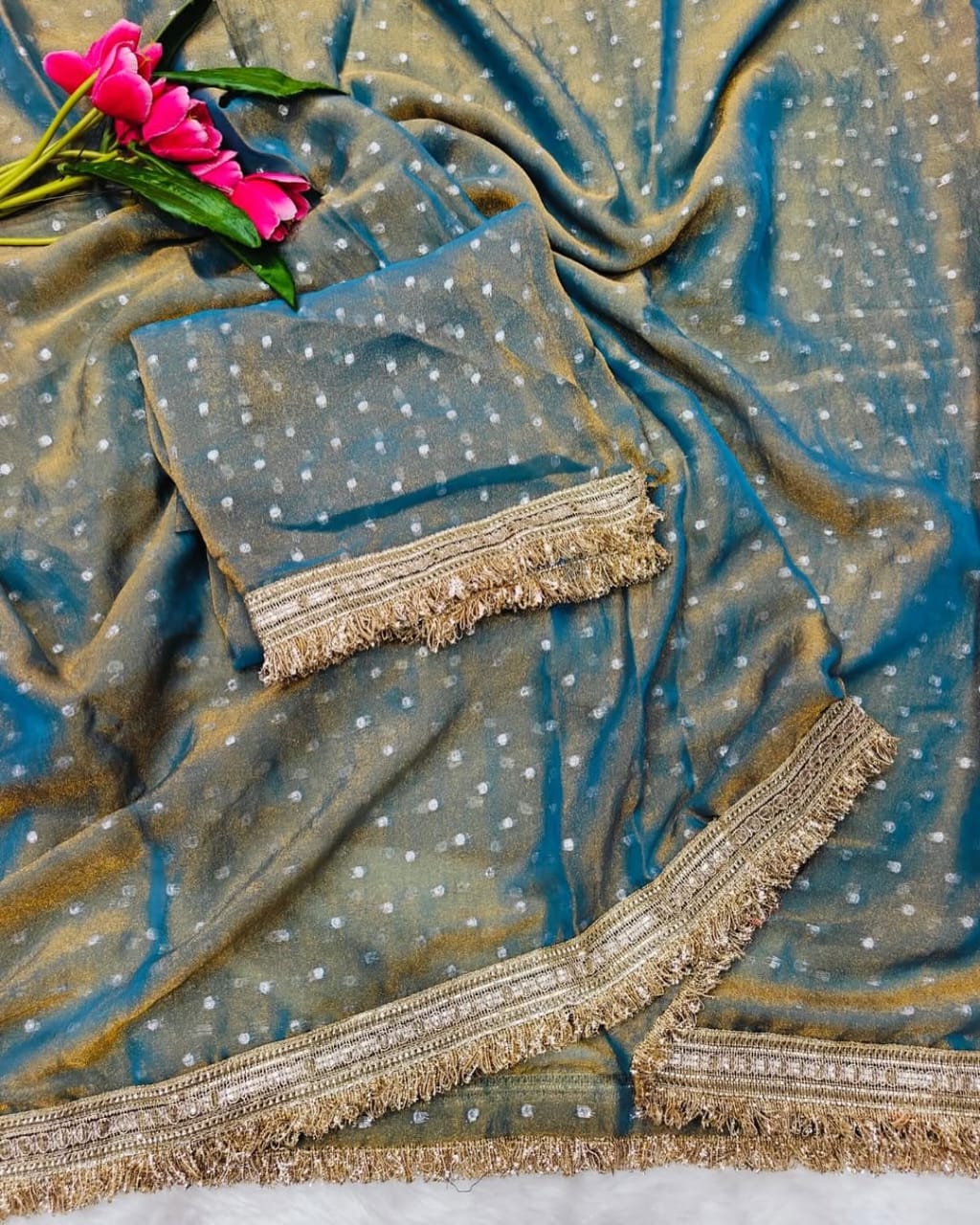 Green Moss Silk Butti Saree for Women with Elegant Border | Party Wear Designer Saree with Unstitched Blouse