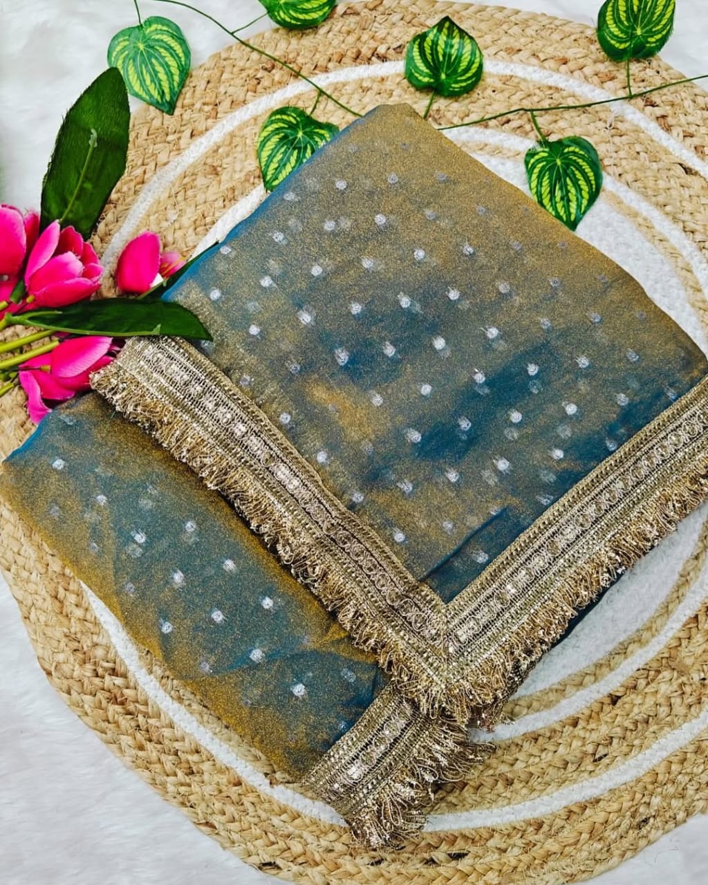 Green Moss Silk Butti Saree for Women with Elegant Border | Party Wear Designer Saree with Unstitched Blouse