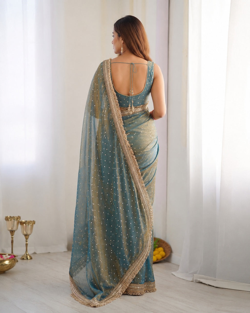 Green Moss Silk Butti Saree for Women with Elegant Border | Party Wear Designer Saree with Unstitched Blouse