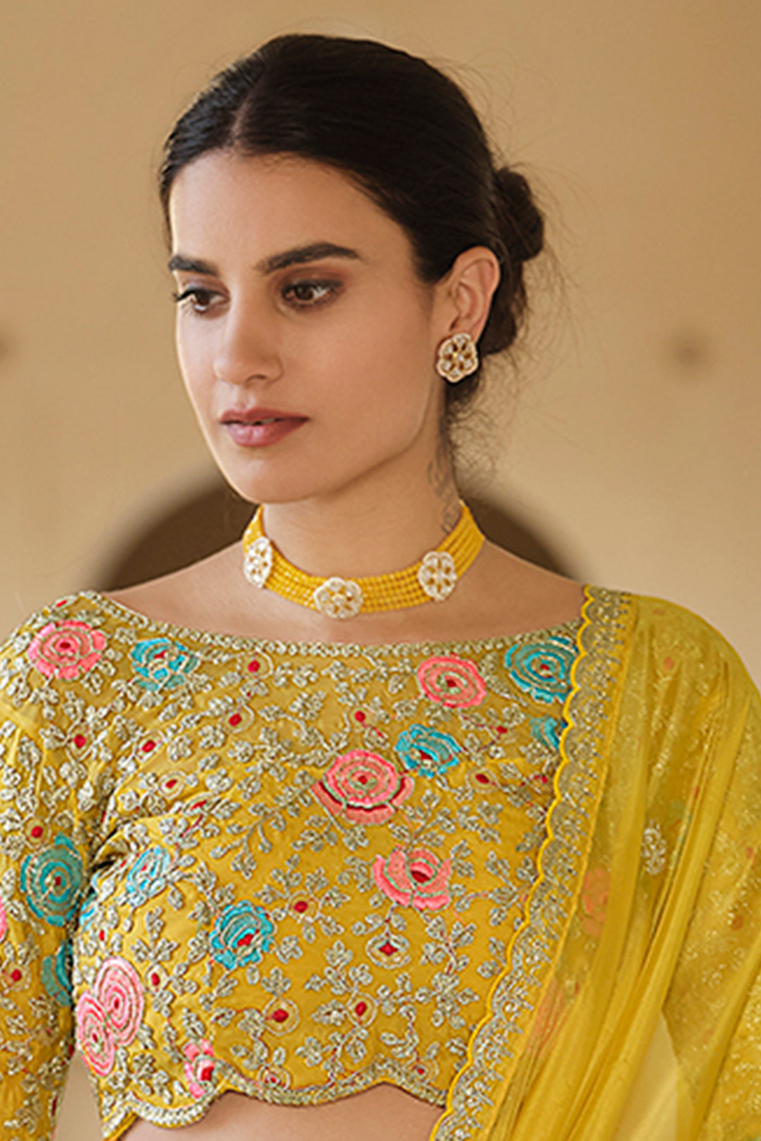 Yellow Organza Saree with Heavy Thread, Sequins & Zari Work Blouse | Party Wear Designer Saree for Women
